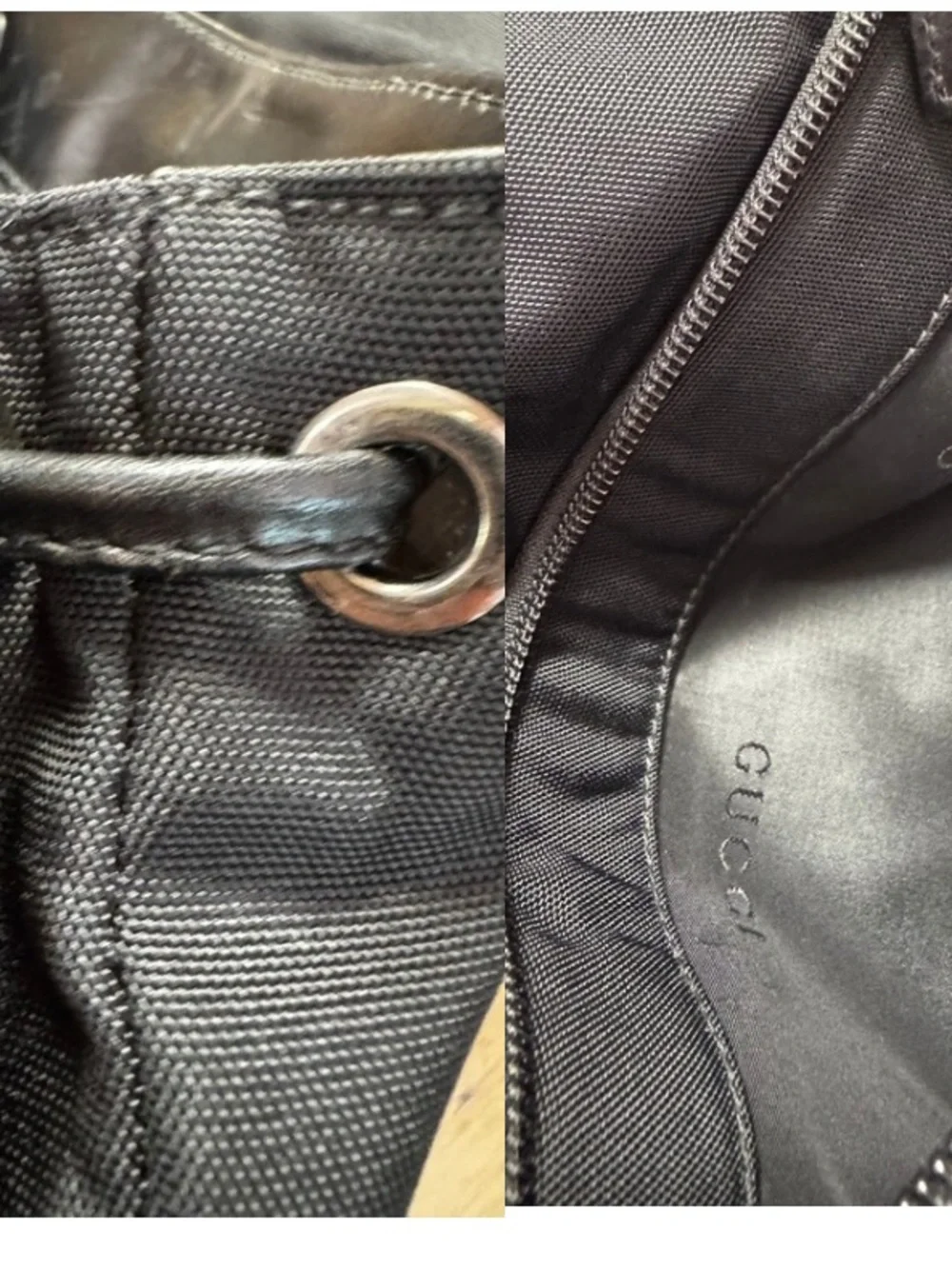 GUCCI Women’s Mini Black Nylon Backpack Leather Trim Minimalist 11x10x3”